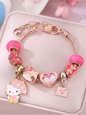 Hello Kitty Rose Gold and Hot Pink Charm Bracelet